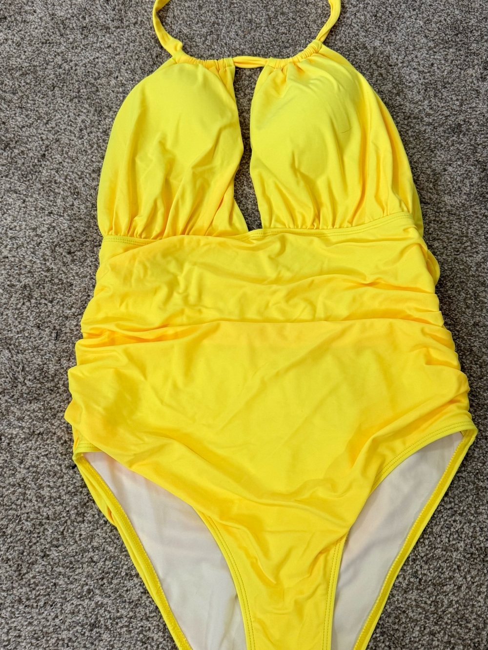 SHEIN Bright Yellow Ruched One-Piece Swimsuit